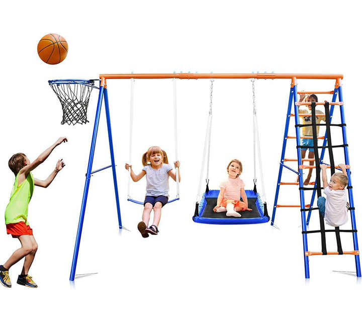 Kids Outdoor Hanging Chair - 3-in-1 Kids Swing Slide Climbing Set,