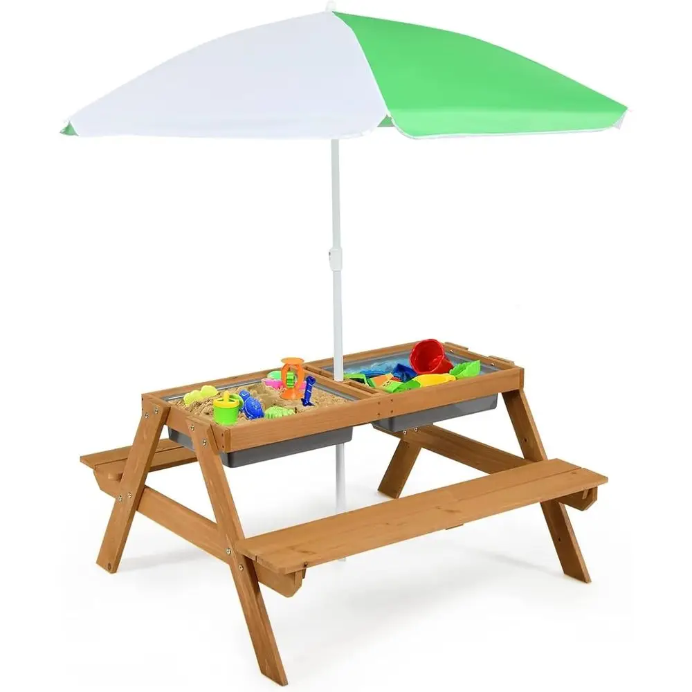 Kids Outdoor Umbrella - 4-in-1 Wooden Sand & Water Picnic
