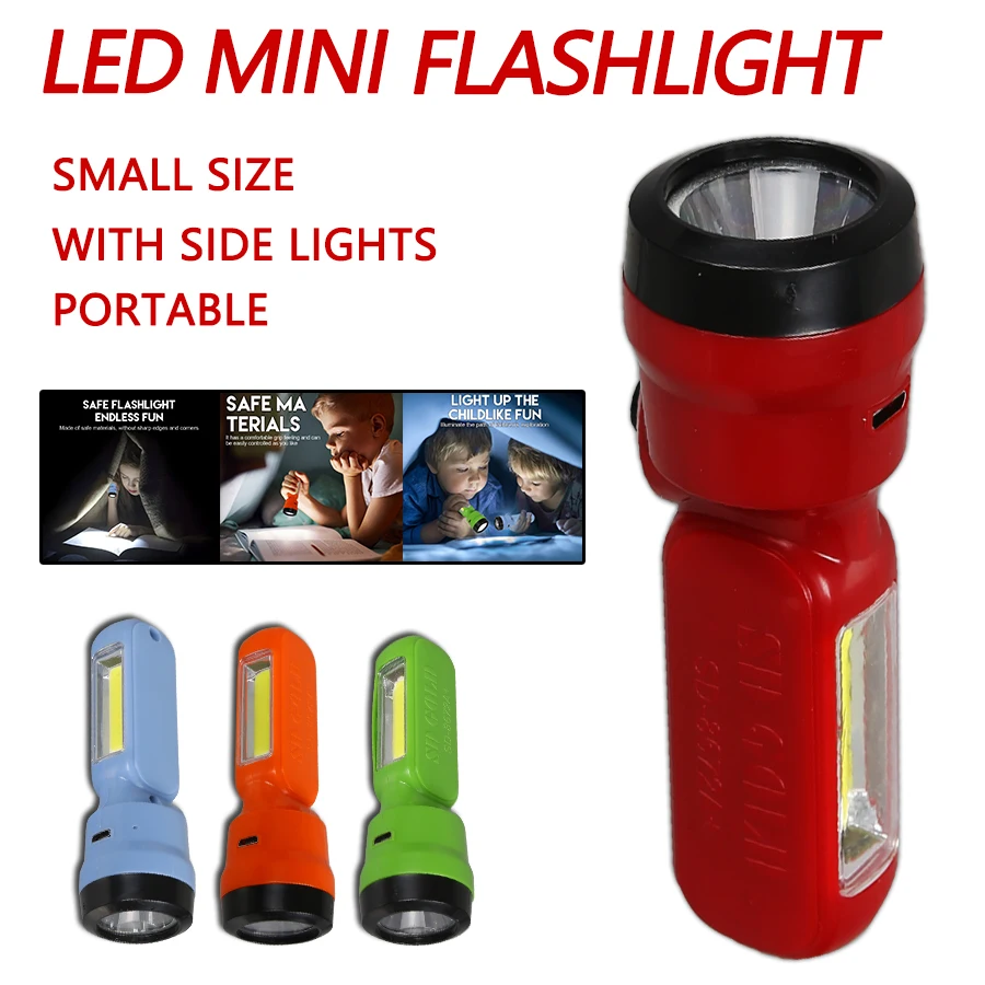 Kids Outdoor Gifts - Mini COB+XPE Children Flashlight, USB Rechargeable