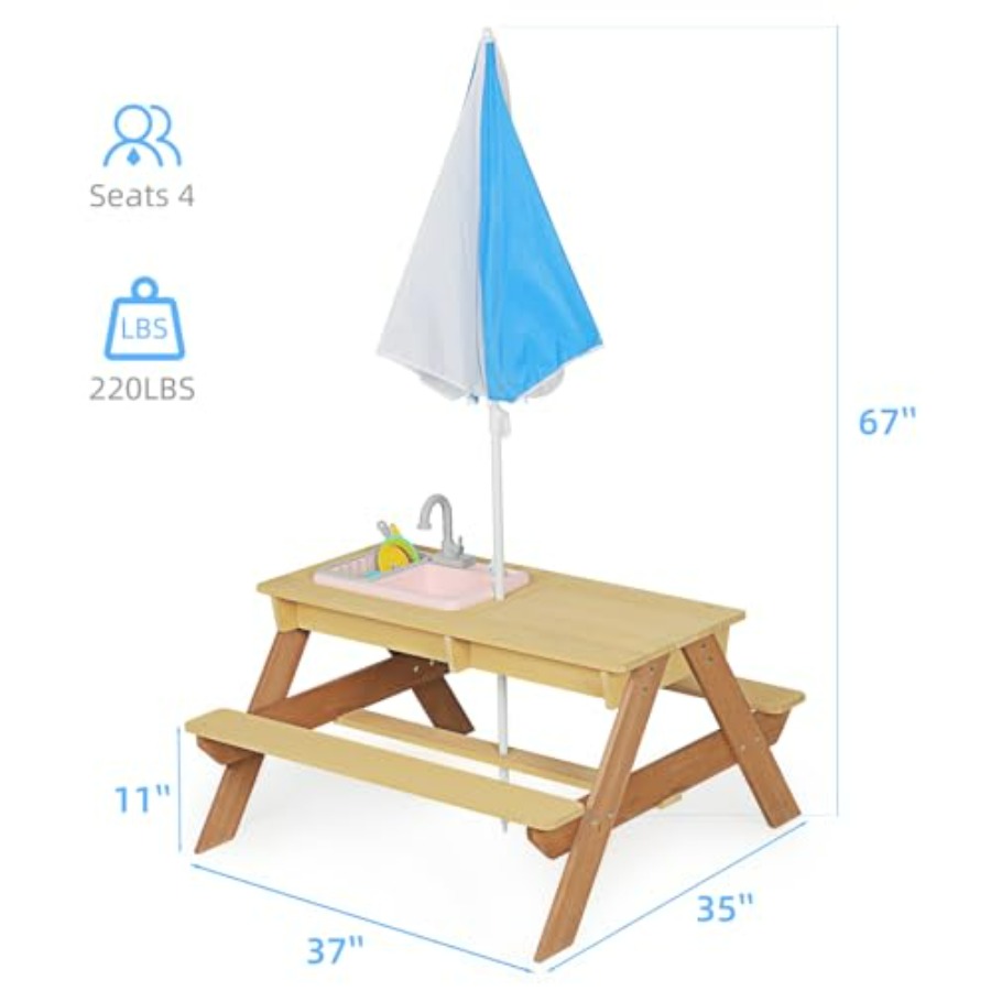 Outdoor kids picnic table with - Kids Outdoor Sink review and price