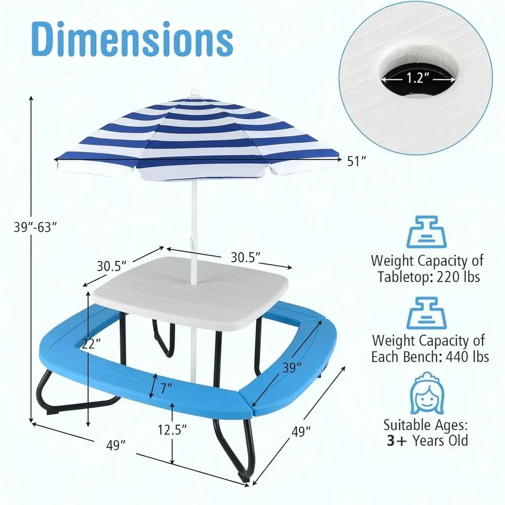 8-Person Kids Picnic Table wit - Kids Outdoor Umbrella review and price