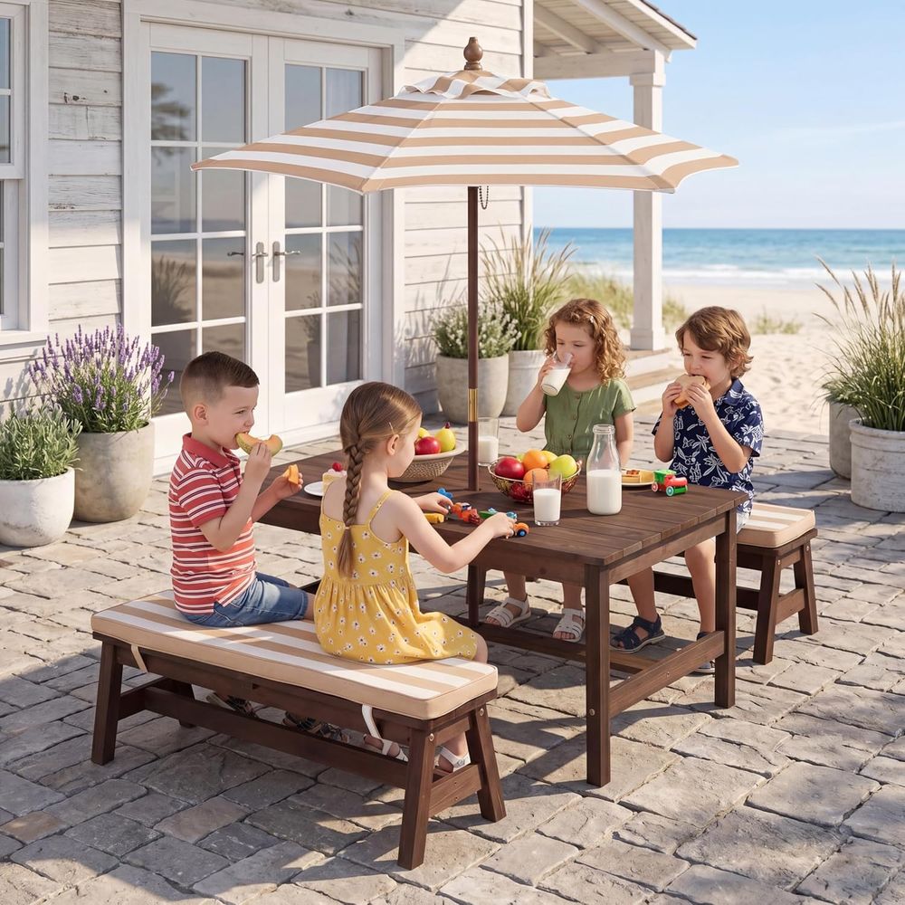 Kids Picnic Table, Large 42“x  - Kids Outdoor Umbrella review and price