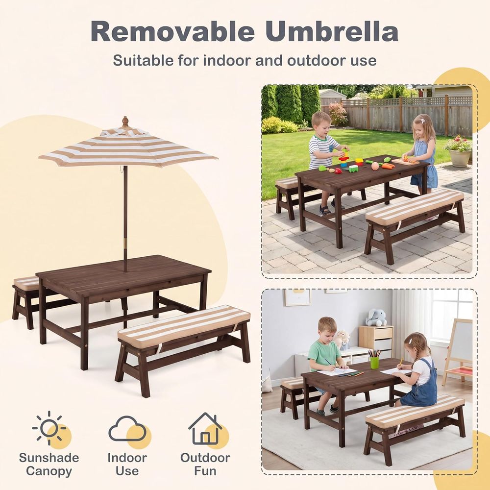 Kids Picnic Table, Large 42“x  - Kids Outdoor Umbrella review and price