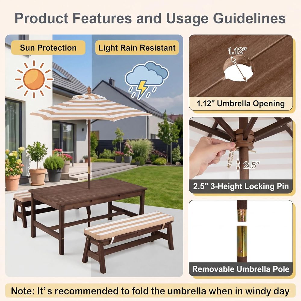 Kids Picnic Table, Large 42“x  - Kids Outdoor Umbrella review and price