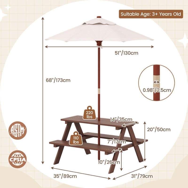Outdoor 4-Seat Kids Picnic Tab - Kids Outdoor Umbrella review and price
