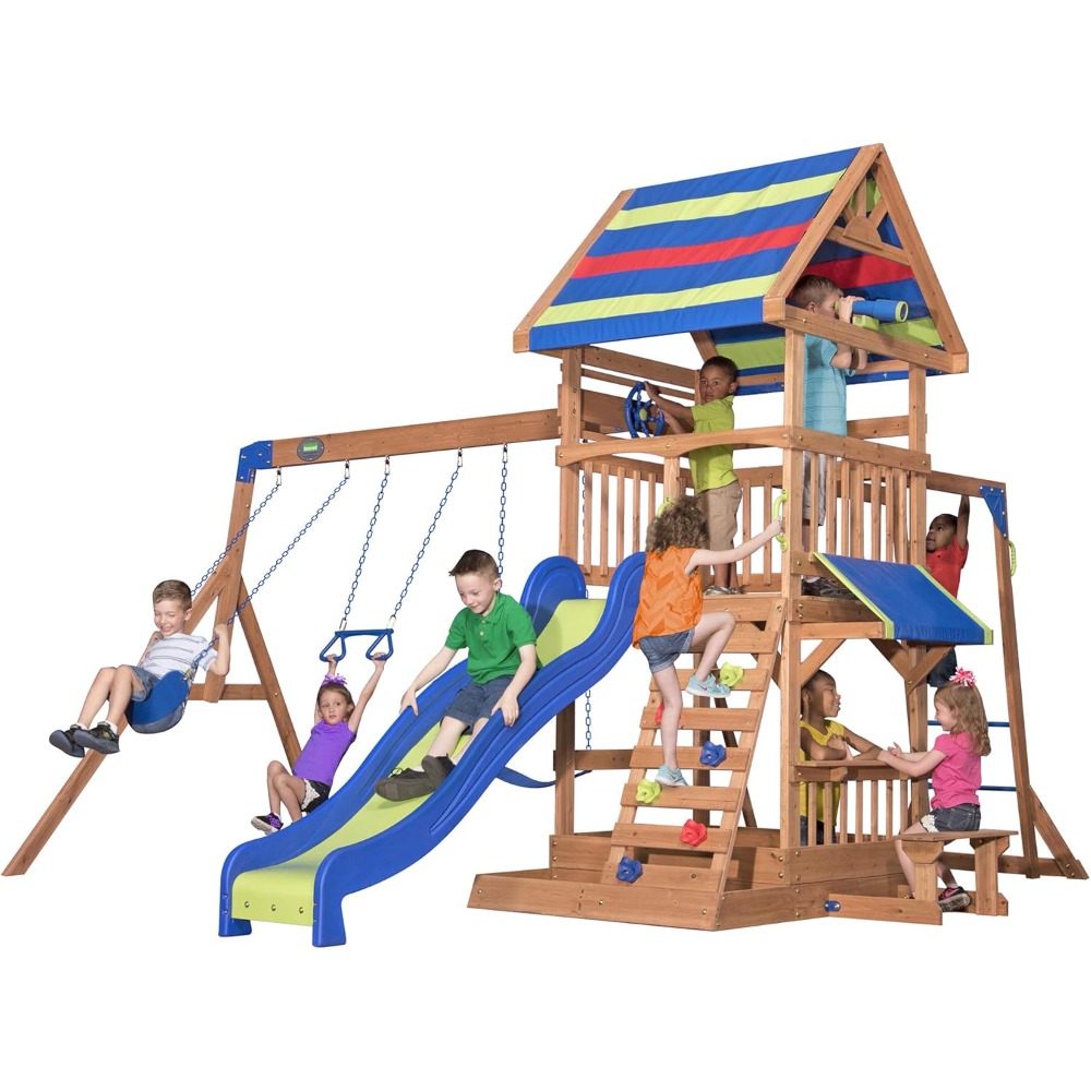 US Shipping Cedar Wood Backyar - Kids Outdoor Monkey Bar Set review and price